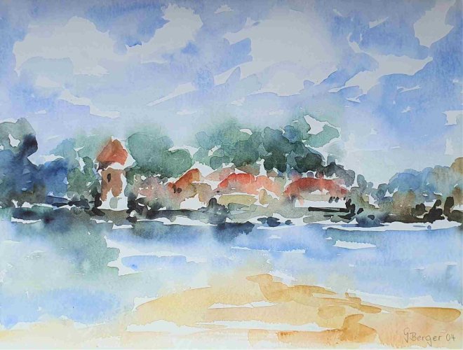 Gudrun Berger – Zartes Aquarell einer Landschaft. (Foto: Gemeinde Wachtberg/mf)