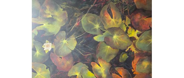 Frech wagt eine Seerose einen Blick durchs Blätterwerk des neuen Gemäldes von Gudrun Berger Frech wagt eine Seerose einen Blick durchs Blätterwerk des neuen Gemäldes von Gudrun Berger