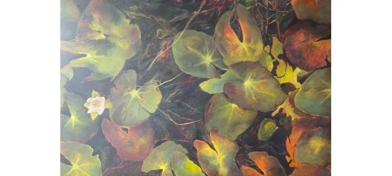 Frech wagt eine Seerose einen Blick durchs Blätterwerk des neuen Gemäldes von Gudrun Berger Frech wagt eine Seerose einen Blick durchs Blätterwerk des neuen Gemäldes von Gudrun Berger