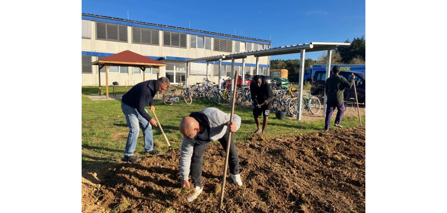 Gartenprojekt: Gemeinsam legen Geflüchtete und Wachtberger Ehrenamtler ein Beet an. (Foto: Gemeinde Wachtberg/ka) Gartenprojekt: Gemeinsam legen Geflüchtete und Wachtberger Ehrenamtler ein Beet an. (Foto: Gemeinde Wachtberg/ka)